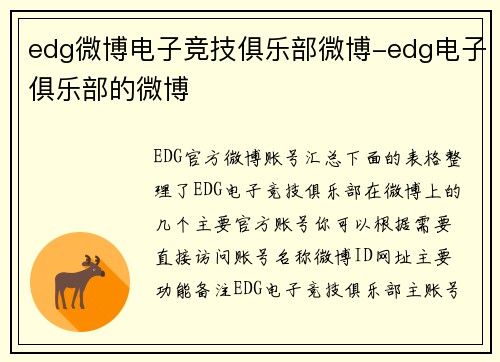 edg微博电子竞技俱乐部微博-edg电子俱乐部的微博