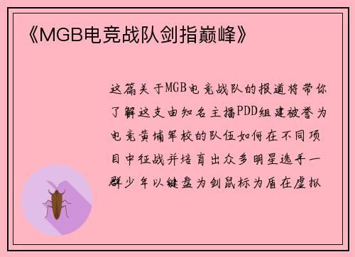 《MGB电竞战队剑指巅峰》